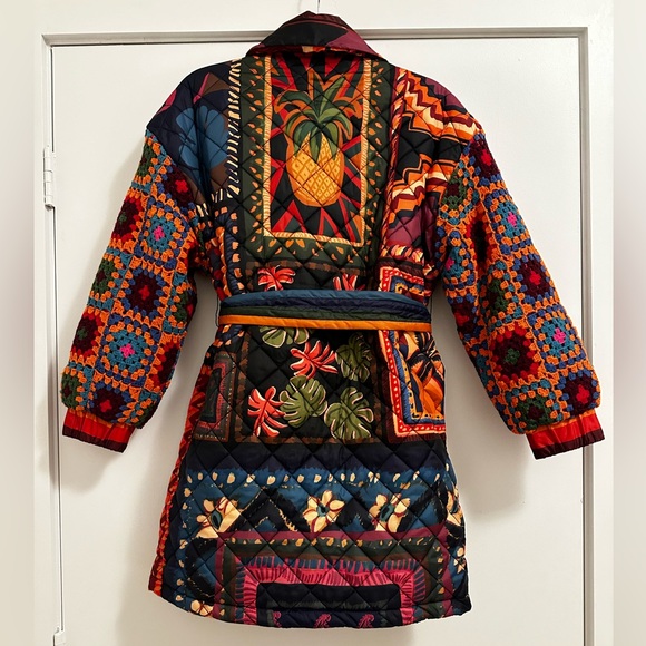 Farm Rio Patchwork Tapestry Crochet Puffer Jacket - Picture 13 of 13